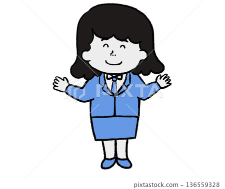 Smiling woman in a suit with her arms outstretched (blue) 136559328