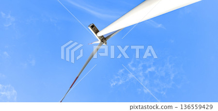 Low angle View of Windmill or Wind turbine generator for eco energy in power plant Low angle View of Windmill or Wind turbine generator for eco energy in power plant 136559429