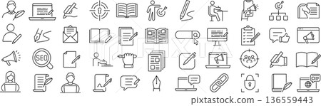 Vector monochrome copywriting line icon set 136559443