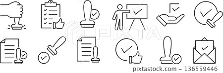 Vector monochrome approval line icon set Vector monochrome approval line icon set 136559446