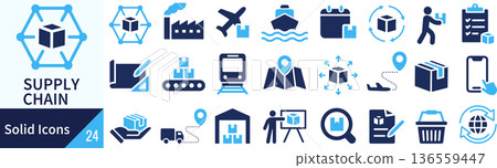 Vector supply chain silhouette icon set Vector supply chain silhouette icon set 136559447