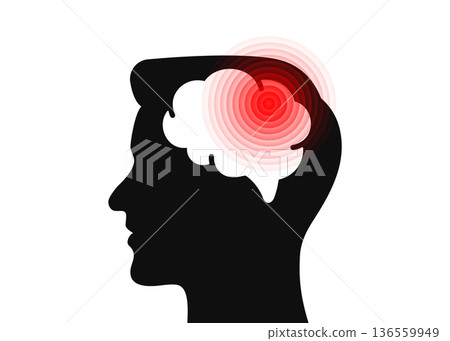 Silhouette human head with brain disease, stock illustration. 136559949