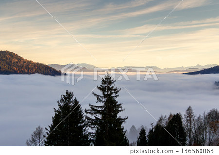 Landscape with sunset above the mountain tops in Austria Landscape with sunset above the mountain tops in Austria 136560063