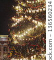Christmas tree on Palace square, Saint-Petersburg, New Year and Christmas in Russia, glowing decor decoration in a winter snowy street, with night decor illumination, city outdoor lights and garlands 136560234