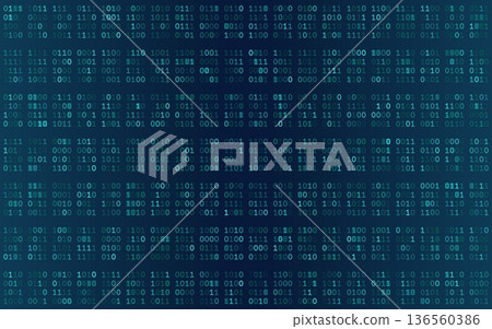 Symmetric Binary Data Grid - Abstract Digital Interface with Central Vignette and Teal Glow 136560386