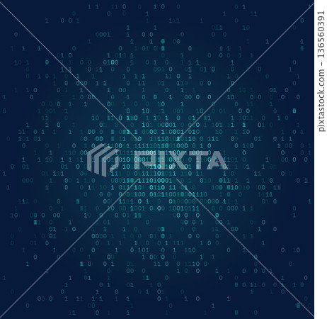 Digital Nucleus - Abstract Binary Data Core with Radial symbol Distribution in Deep Teal 136560391