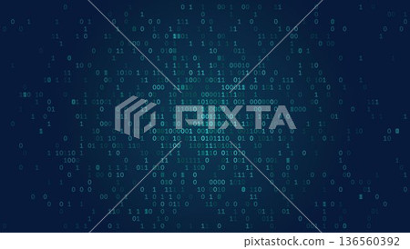 Digital Nucleus - Abstract Binary Data Core with Radial symbol Distribution in Deep Teal 136560392