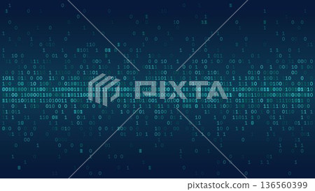 Digital Equator - Central Horizontal Binary Bitstream on Deep Teal Background 136560399