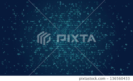 Digital Chaos - Scattered Cyan Binary Code on Dark Blue Tech Background Digital Chaos - Scattered Cyan Binary Code on Dark Blue Tech Background 136560433