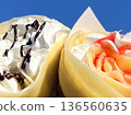 Chocolate and strawberry crepes enjoyed under the blue sky 136560635