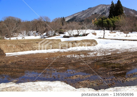 Snow melting in a rural mountain village Snow melting in a rural mountain village 136560696