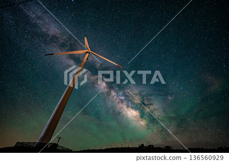 Wind turbines and the Milky Way starry sky Wind turbines and the Milky Way starry sky 136560929