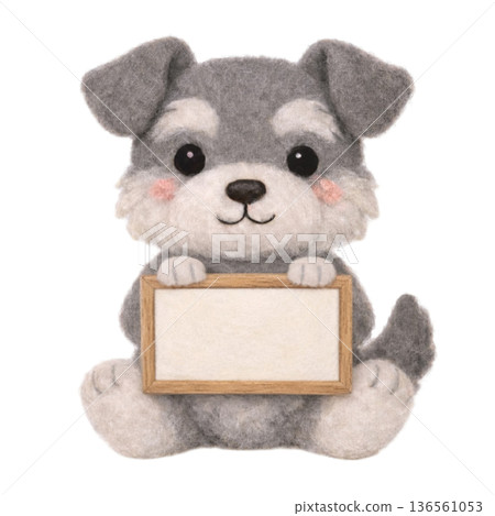 一隻迷你雪納瑞犬拿著毛氈留言板的插圖 136561053