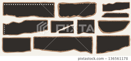 Ripped paper edge texture with torn borders cutout element for scrapbooking and collage style 136561178