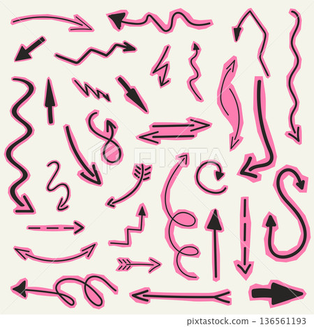 Collection of various hand drawn doodle arrows. Cutout torn paper collage style for scrapbooking. Collection of various hand drawn doodle arrows. Cutout torn paper collage style for scrapbooking. 136561193