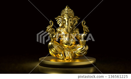 Golden Ganesha Statue on Dark Background 3d render. 136561225