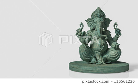 Antique Green Ganesha Statue Isolated 3d render. 136561226