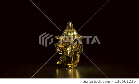 Golden Jesus Christ Sacred Heart Statue 3d render. Golden Jesus Christ Sacred Heart Statue 3d render. 136561230