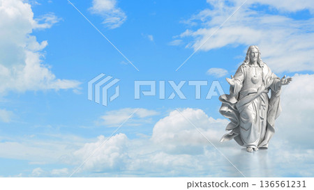 Sacred Heart Jesus Statue Against Blue Sky 3d render. 136561231