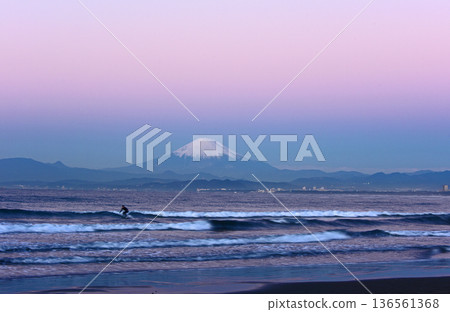 Mysterious Enoshima sunrise over Mt. Fuji Mysterious Enoshima sunrise over Mt. Fuji 136561368