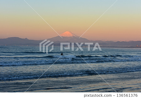 Mysterious Enoshima sunrise over Mt. Fuji Mysterious Enoshima sunrise over Mt. Fuji 136561376