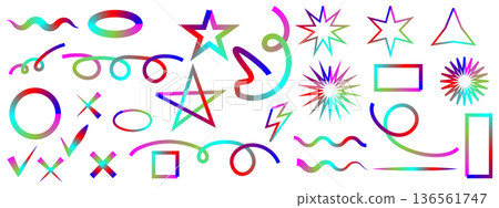 Colorful Abstract Shapes and Geometric Symbols Vibrant Icon Studio Background for Design Projects. 136561747