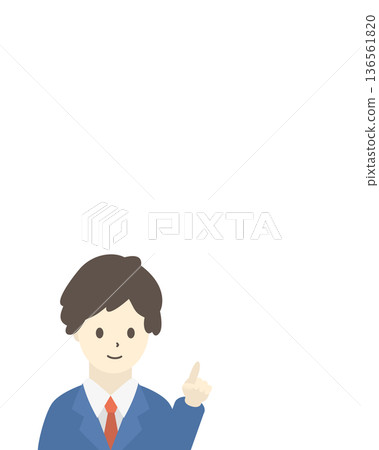 Illustration of a businessman pointing (vertical, blue suit) Illustration of a businessman pointing (vertical, blue suit) 136561820