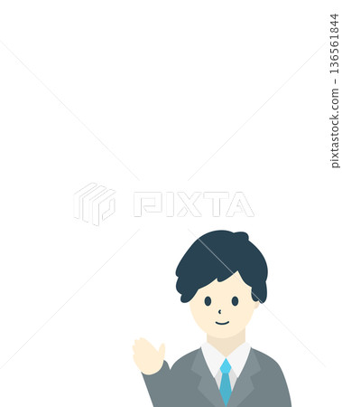 Illustration of a businessman guiding (vertical, gray suit) 136561844