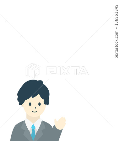 Illustration of a businessman guiding (vertical, gray suit) 136561845