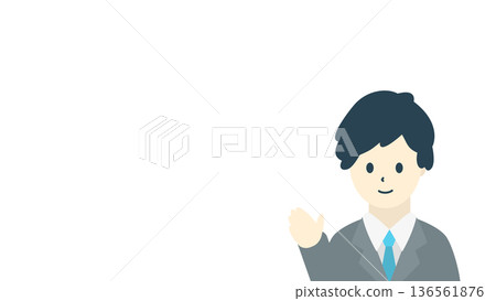 Illustration of a businessman guiding (horizontal, gray suit) Illustration of a businessman guiding (horizontal, gray suit) 136561876