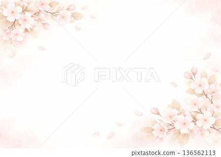 Cherry blossom frame drawn in watercolor 136562113