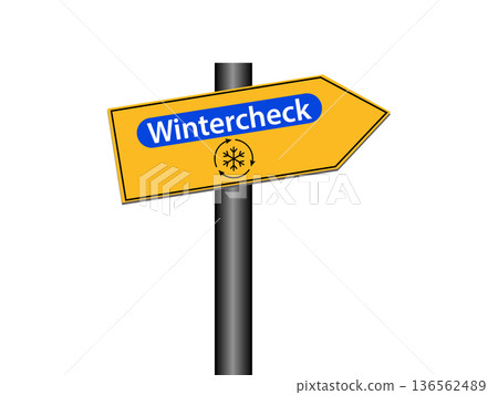 Wintercheck Service Directional Sign with Snowflake Icon Vector. Wintercheck Service Directional Sign with Snowflake Icon Vector. 136562489