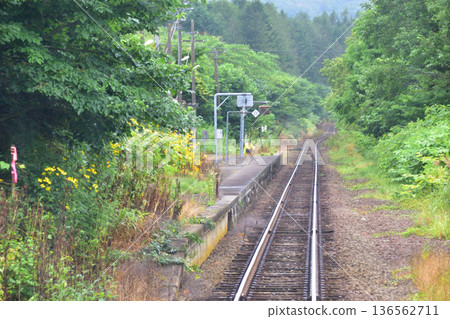 JR Hokkaido Hakodate Main Line: Scenery from the window of a local train from Neppin Station to Oshamanbe Station (Summer rain, 2023) 136562711