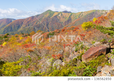 栃木縣那鬚町的秋景。日本百岳之一。那須山(秋葵山)上的秋葉。宇笠平。 栃木縣那鬚町的秋景。日本百岳之一。那須山(秋葵山)上的秋葉。宇笠平。 136562850