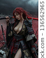 A beautiful warrior with red hair and armor 136562965