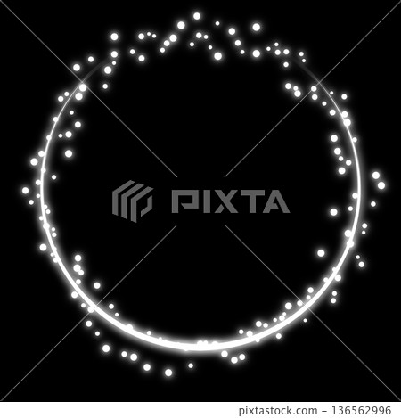 Circular frame of floating white light particles on a black background Circular frame of floating white light particles on a black background 136562996