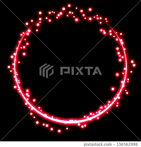 Circular frame of floating red light particles on a black background Circular frame of floating red light particles on a black background 136562998