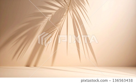 Soft Beige Shadow of Palm Leaves Background Soft Beige Shadow of Palm Leaves Background 136563438