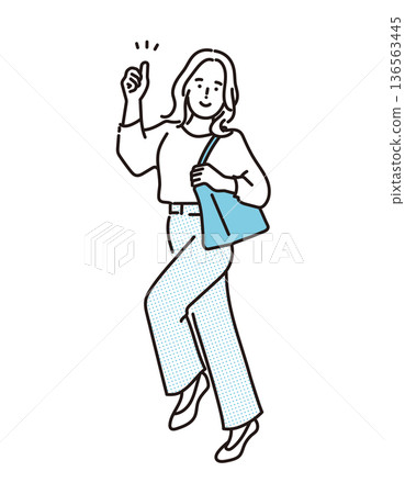 一位女商人豎起大拇指的簡單插圖。商業場景。 一位女商人豎起大拇指的簡單插圖。商業場景。 136563445