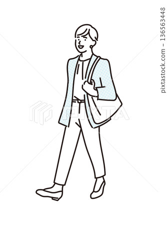 Simple illustration of a business woman going out. Business scene. Simple illustration of a business woman going out. Business scene. 136563448