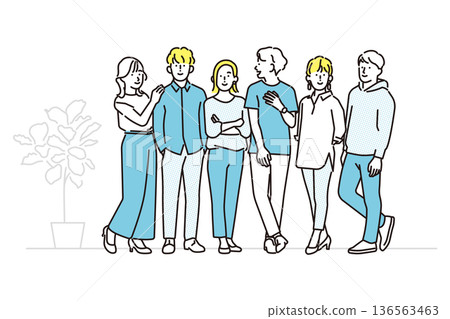 Simple illustration of smiling businessmen and women in business scenes Simple illustration of smiling businessmen and women in business scenes 136563463
