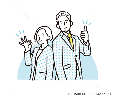 Simple illustration of smiling businessmen and women in business scenes 136563471