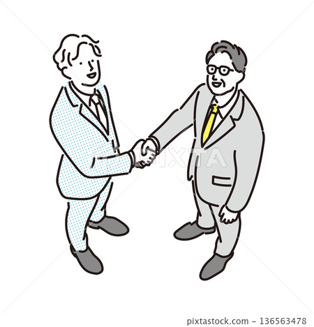 Simple illustration of two business men shaking hands, business scene 136563478