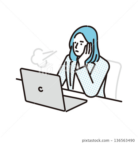 Simple illustration of a business person sighing after working on a computer. Business scene. Simple illustration of a business person sighing after working on a computer. Business scene. 136563490