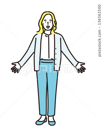 Simple illustration of a smiling business woman in a business scene 136563500