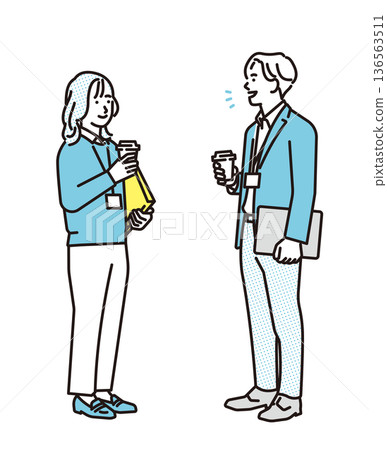 Simple illustration of a male and female business person having a conversation. Business scene 136563511