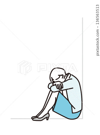 一幅簡單的插圖,描繪了一位沮喪的商人坐在商務場景中。 一幅簡單的插圖,描繪了一位沮喪的商人坐在商務場景中。 136563513