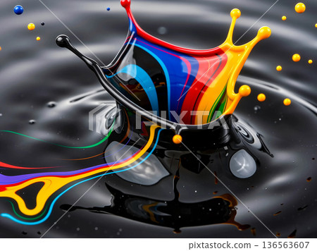 Colorful liquid falling into water Colorful liquid falling into water 136563607