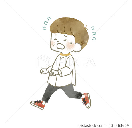 Child running in a hurry - watercolor 136563609
