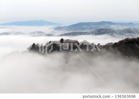 Winter sea of clouds and Bitchu Matsuyama Castle (mountain castle in the sky) 25327 136563696